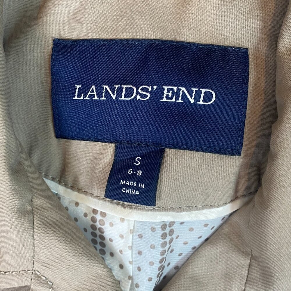 Lands' End Cropped Trench‎ Coat Women's S (6-8) Khaki-Beige #294M - Picture 9 of 10